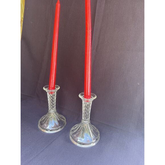 Pair Glass Candlesticks Candle Holders Swirl design - Picture 6 of 7